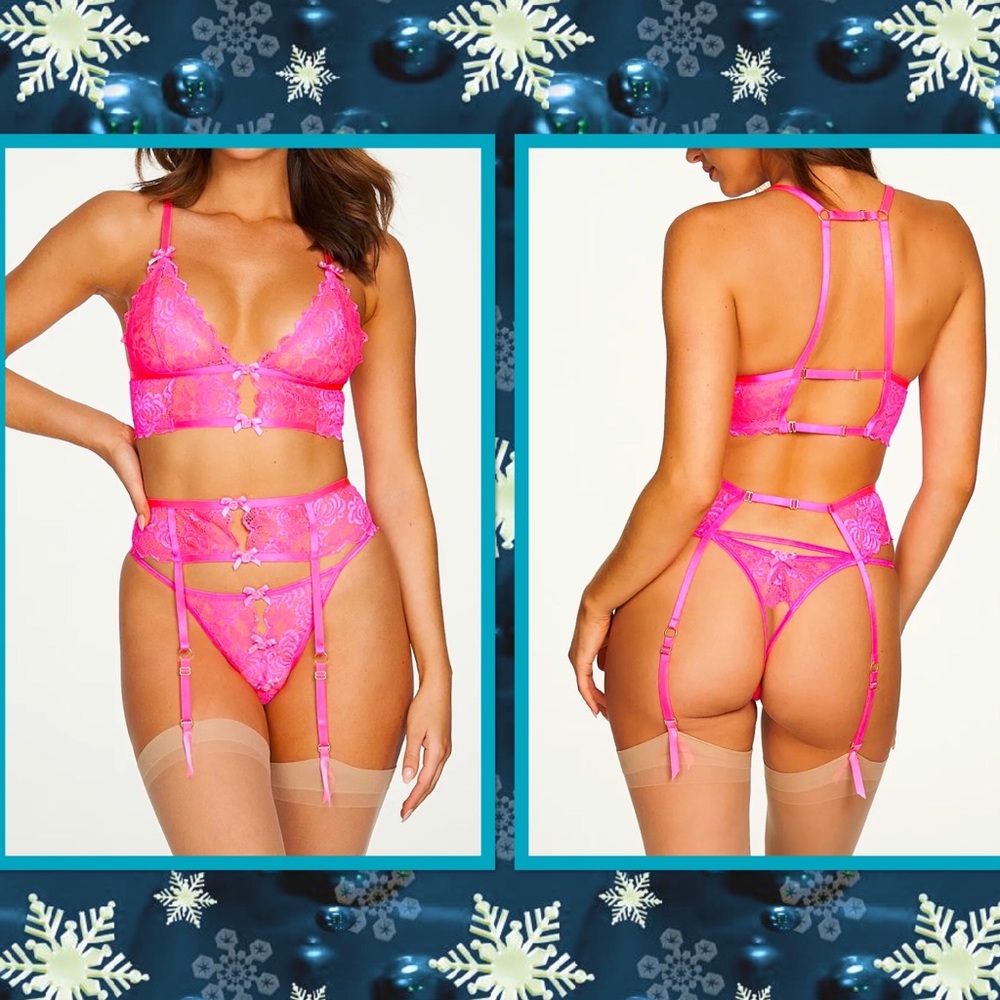 HOT 3 piece SET Crotchless Lingerie Open Peek-a-Boo Naughty Exposed Gift Present